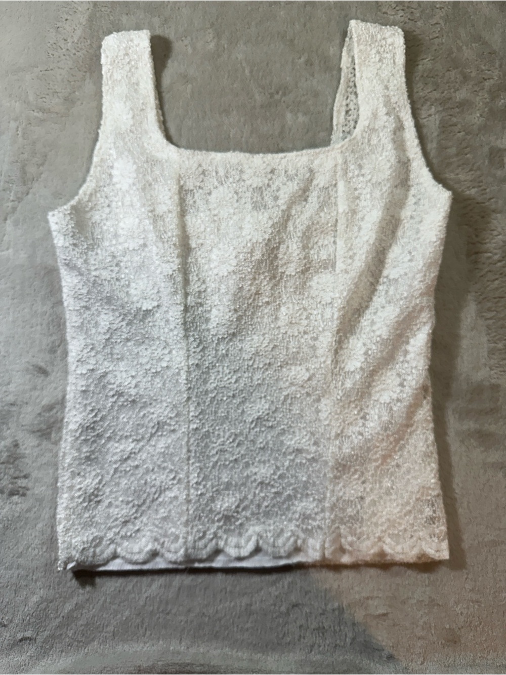 NICOLA White Textured Lace Square-Neck Camisole
